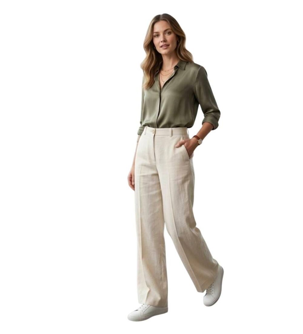 Banana Republic Cream Linen-Blend Wide-Leg Pants | Size 8P